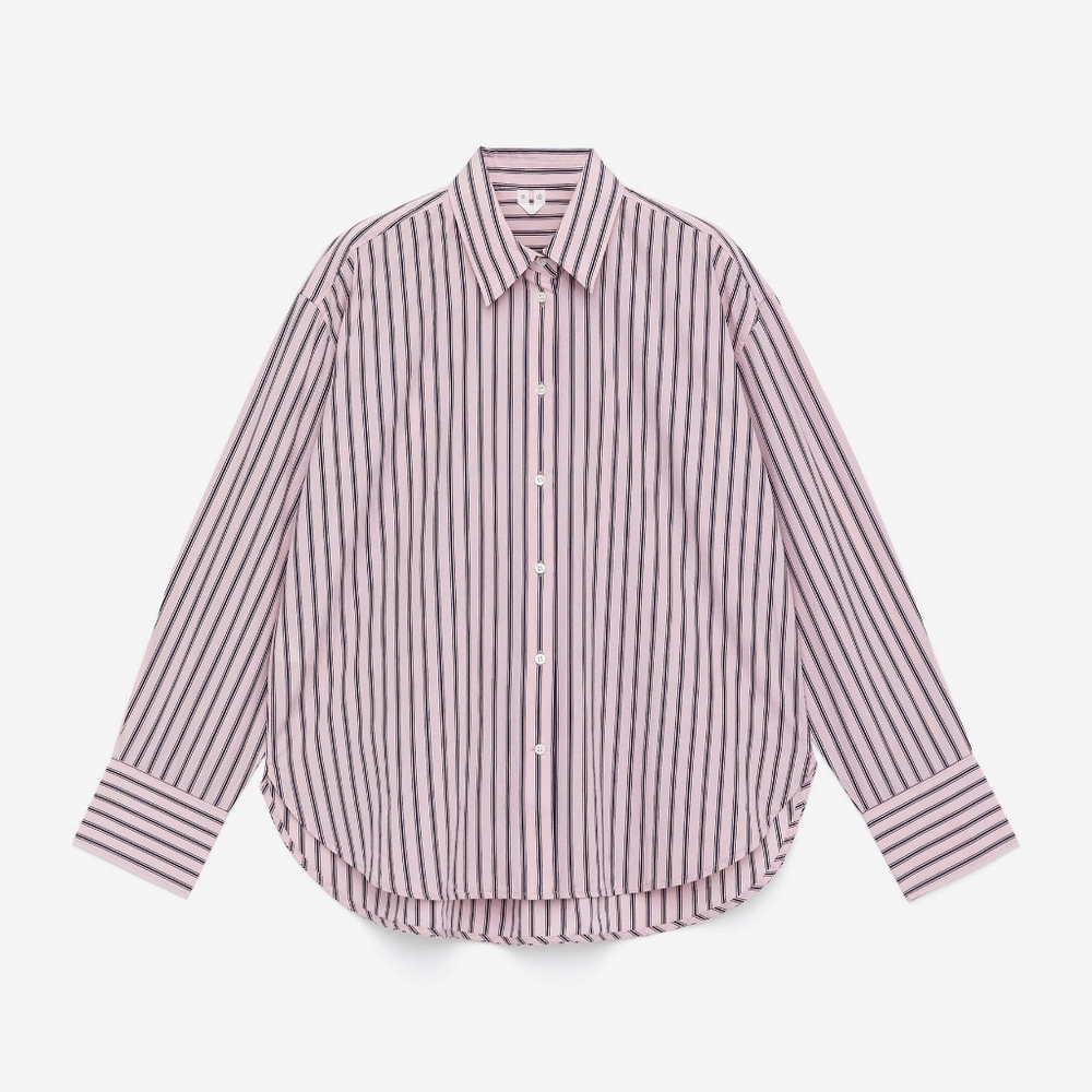 New!! Cotton Poplin Shirt In Pink/Blue